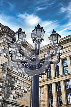 A part of the Concert Hall and an old lantern in downtown Berlin