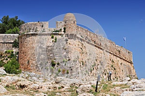 Part of the curtain wall of the superbly preserved Fortezza, a huge Venetian era c1600 fortress in Rethymnon Crete, Greece