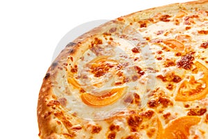 Part of delicious classic italian Pizza with Garlic sauce, shrimp and cheese