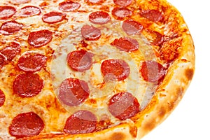 Part of delicious classic italian Pizza Pepperoni with sausages and cheese mozzarella