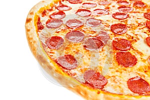 Part of delicious classic italian Pizza Pepperoni with sausages and cheese mozzarella