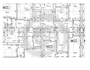 Part of a detailed architectural plan, floor plan, layout, blueprint. Vector