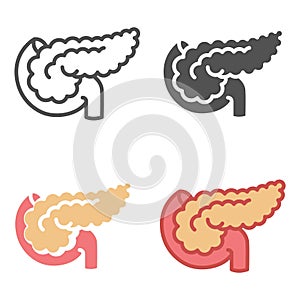 Part of digestive system, large gland in stomach. Outline. Pancreas icon