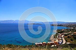 Part of the eastern cretan coast Greece near Elounda, panorama of part of the city and the ocean in Crete.