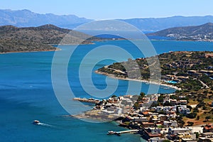 Part of the eastern cretan coast Greece near Elounda, panorama of part of the city and the ocean in Crete.