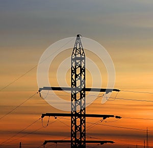 Part of the electricity pylon, sunset.