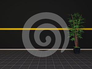 Part of the empty room with a plant, 3d