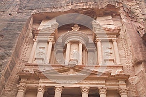 Part of facade of Al-Khazneh the Treasury in Petra, Jordan