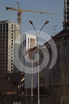 Part of the facade of a building under construction.