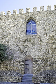 Part of the facade of the Castillo de Luna in Rota, Cadiz province, Andalusia, Spain