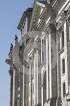 Part of the facade of the German Reichstag in Berlin