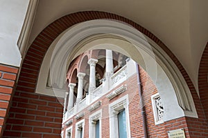 Part of the facade of a museum in Bucharest