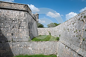 Part of the facade of San Miguel Fort. Campeche, Mexico.