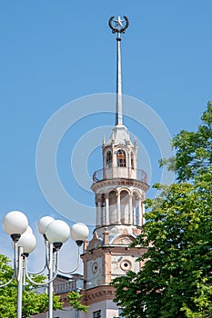 Part of the facade, spire with a star, Soviet architecture of Minsk