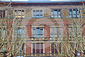 Part of the facade of the Walter Gropius building, in winter. Berlin, Germany.