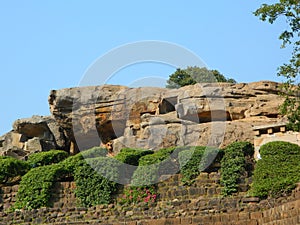 A part of the famous Udaygiri Caves curver out of stones photo