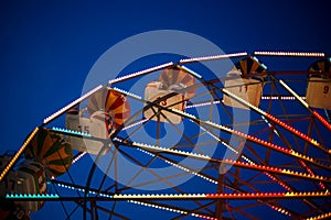 Part of the Ferris wheel at night