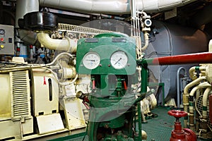 Part of fire sprinkler and drainage system in the engine room