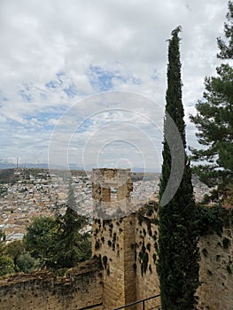 Part of the fortress wall next to the Mayor Abbey Church, La Mota Fortress, AlcalÃ¡ la Real, AndalucÃ­a, Spain photo