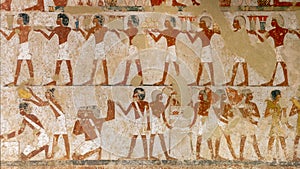 Part of a fresco in TT69 with Menna and Henut-Tawy seated at a ceremonial meal.