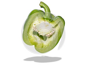 A part of fresh green bell pepper slide isolated on white