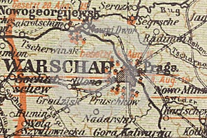 Part of German World War millitary map from 1915 with Warschau - Warsaw