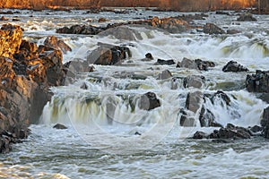 Part of the Great Falls of the Potomac River on winter morning.Virginia.USA