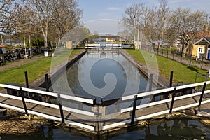 Part of gÃ¶ta canal with one of the locks