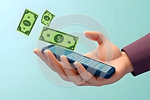 The part of the hand that is doing business Finance via telephone via the internet No need to go to the bank Just use technology photo