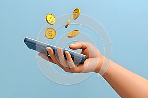 The part of the hand that is doing business Finance via telephone via the internet No need to go to the bank Just use technology photo