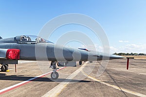 Part of head fighter jet military aircrafts parked on runway in the base airforce photo