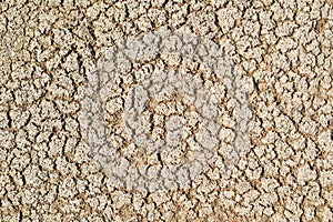 Part of a huge area dried land suffering from drought-in cracks. Dry water reservoir. Dry clay soil texture in the ground