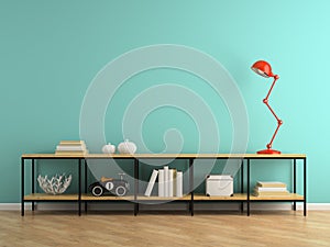 Part of interior with console and red lamp 3D rendering