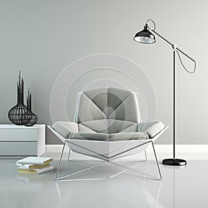 Part of interior with modern grey armchair 3D rendering 2
