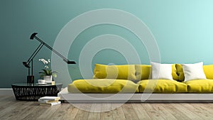 Part of interior with modern yellow sofa 3d rendering