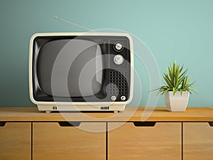 Part of interior with retro TV 3D rendering