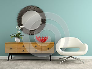 Part of interior with stylish consol and armchair 3D rendering photo