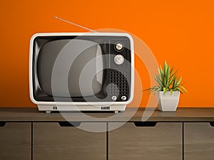 Part of interior with white retro TV 3D rendering