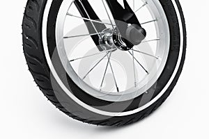 Part of kids bicycle wheel with spokes, white background