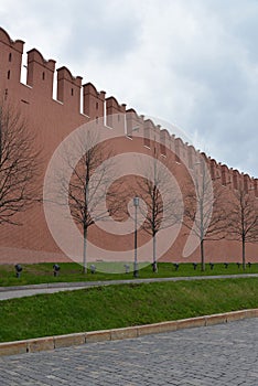 Part of the Kremlin red wall. Russia, Moscow