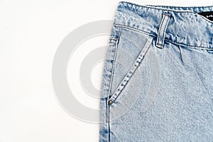 part of light Blue Denim jeans trouser isolated over white background