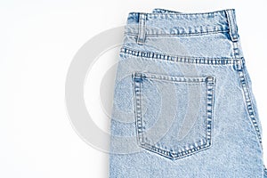 part of light Blue Denim jeans trouser isolated over white background