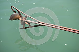 Part of longtail boat on the sea of green