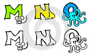 Part 5 m n o coloring book letters with pictures in german and english