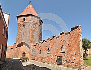 part of the medieval city walls in L?bork, Poland