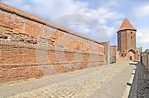 part of the medieval city walls in L?bork, Poland