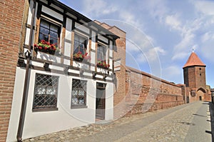 part of the medieval city walls in L?bork, Poland