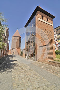 part of the medieval city walls in L?bork, Poland