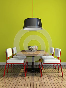 Part of the modern dining-room with green wall photo