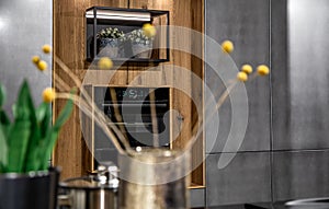 Part of modern kitchen interior with oven.